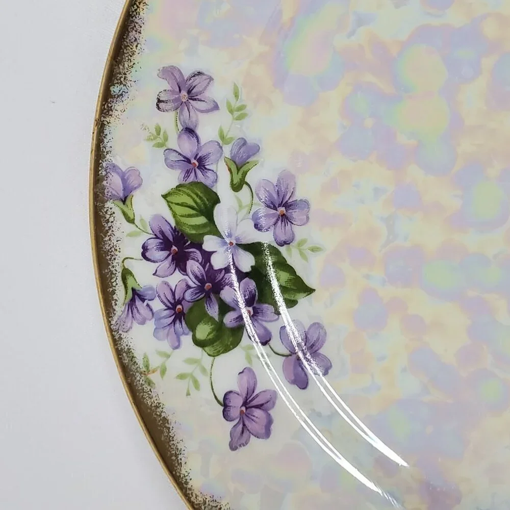Ucagco Japan February Violet Flower Lusterware Plate 7.5